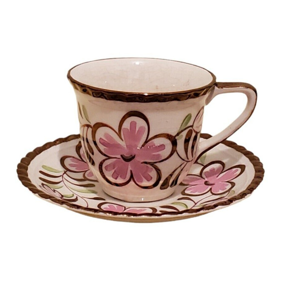 Grays Pottery Demitasse Cup Saucer Floral Flowers Gold Trim Hand Painted England - Picture 1 of 6